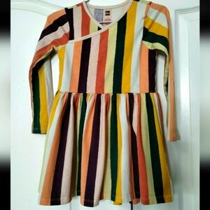 Tea Collection Girls Striped Dress Cross Front Long Sleeve Size 4 gold purple